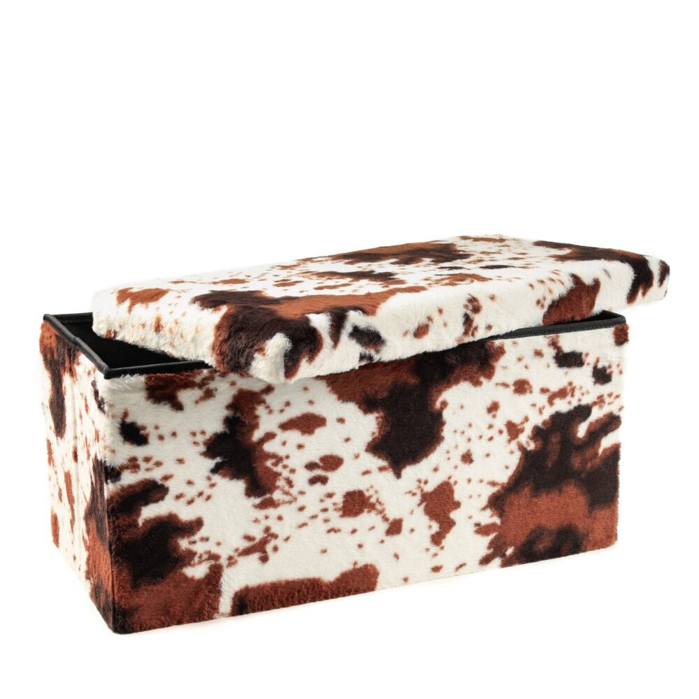Go-Poufs Knock-Down Rectangular Faux Cowhide Storage Ottoman | 30"x15"x15"